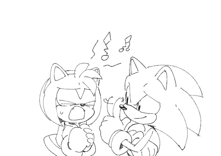 2020 amy_rose anthro black_and_white bodily_fluids clothing dress duo eulipotyphlan eyes_closed female gloves hands_together handwear hedgehog kohane01 looking_at_another male mammal monochrome musical_note open_mouth singing sketch sonic_the_hedgehog sonic_the_hedgehog_(series) sweat wagging_finger