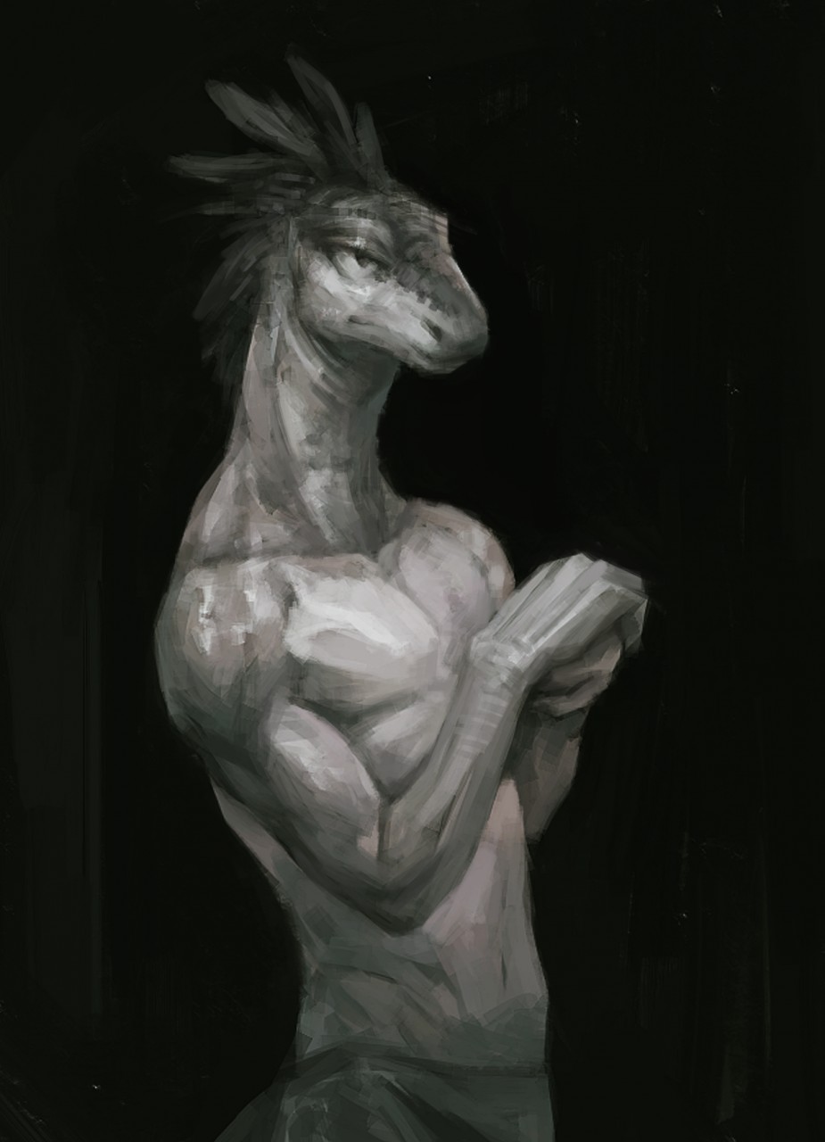 anthro biped black_background clothed clothing digital_media_(artwork) feathers fingers greyscale hi_res klongi lizard male monochrome muscular muscular_male reptile scalie simple_background solo standing