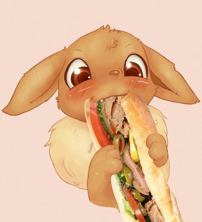 ambiguous_gender blush edit eevee fangs feral food nintendo oral pok&eacute;mon pok&eacute;mon_(species) rigi sandwich_(food) shopped smile solo video_games