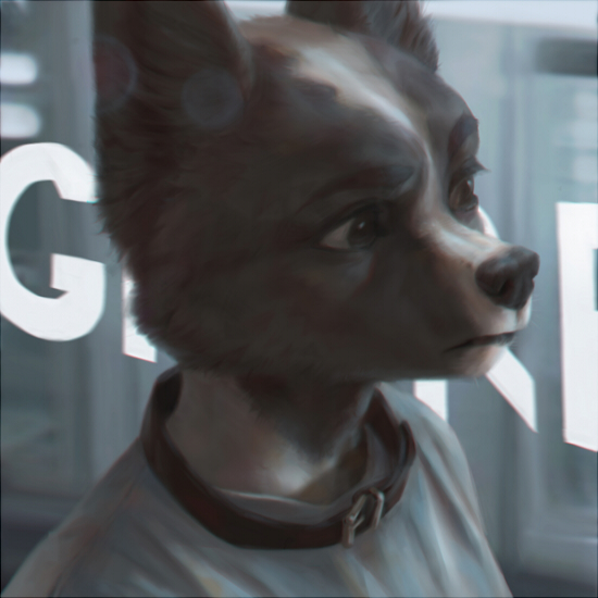 1:1 ambiguous_gender anthro black_nose brown_body brown_eyes brown_fur clothed clothing collar digital_media_(artwork) eyebrows fur lens_flare simple_background solo terry_grimm white_body white_fur