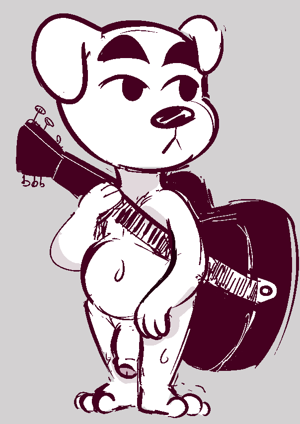 animal_crossing anthro belly canid canine canis domestic_dog fur genitals guitar_case k.k._slider male mammal nintendo nude penis sketch solo standing topony uncut video_games white_body white_fur