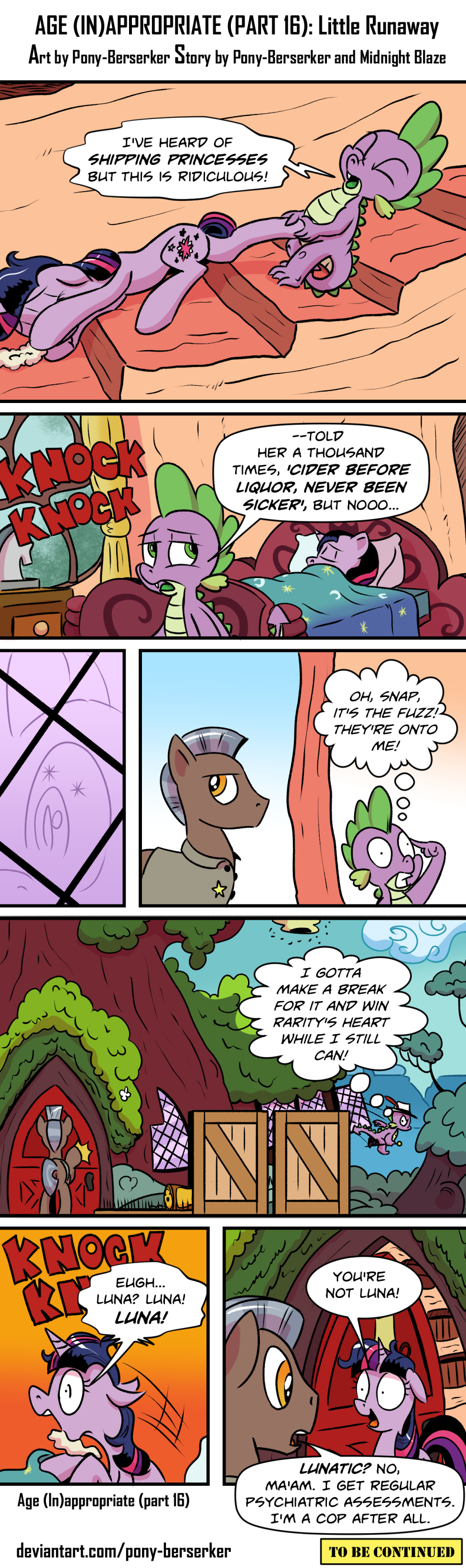 2020 absurd_res awake bed cane clothing comic dialogue dragging dragon english_text equid fedora foam foaming_at_mouth friendship_is_magic furniture hat headgear headwear hi_res horn mammal my_little_pony police police_officer pony-berserker sleeping spike_(mlp) text twilight_sparkle_(mlp) unicorn url