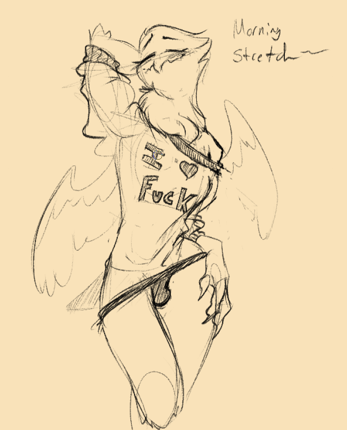 artblush avian bird bulge clothing girly male meme_clothing oversized_shirt owl panties solo stretching tytomorph underwear