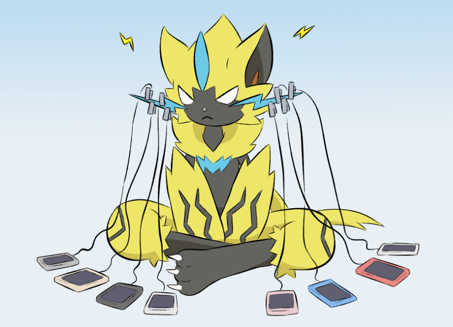 2019 anthro blue_body blue_fur claws crossed_legs fur kemonobito legendary_pok&eacute;mon monotone_claws multicolored_body multicolored_fur nintendo pok&eacute;mon pok&eacute;mon_(species) sitting solo video_games white_claws yellow_body yellow_ears yellow_fur zeraora