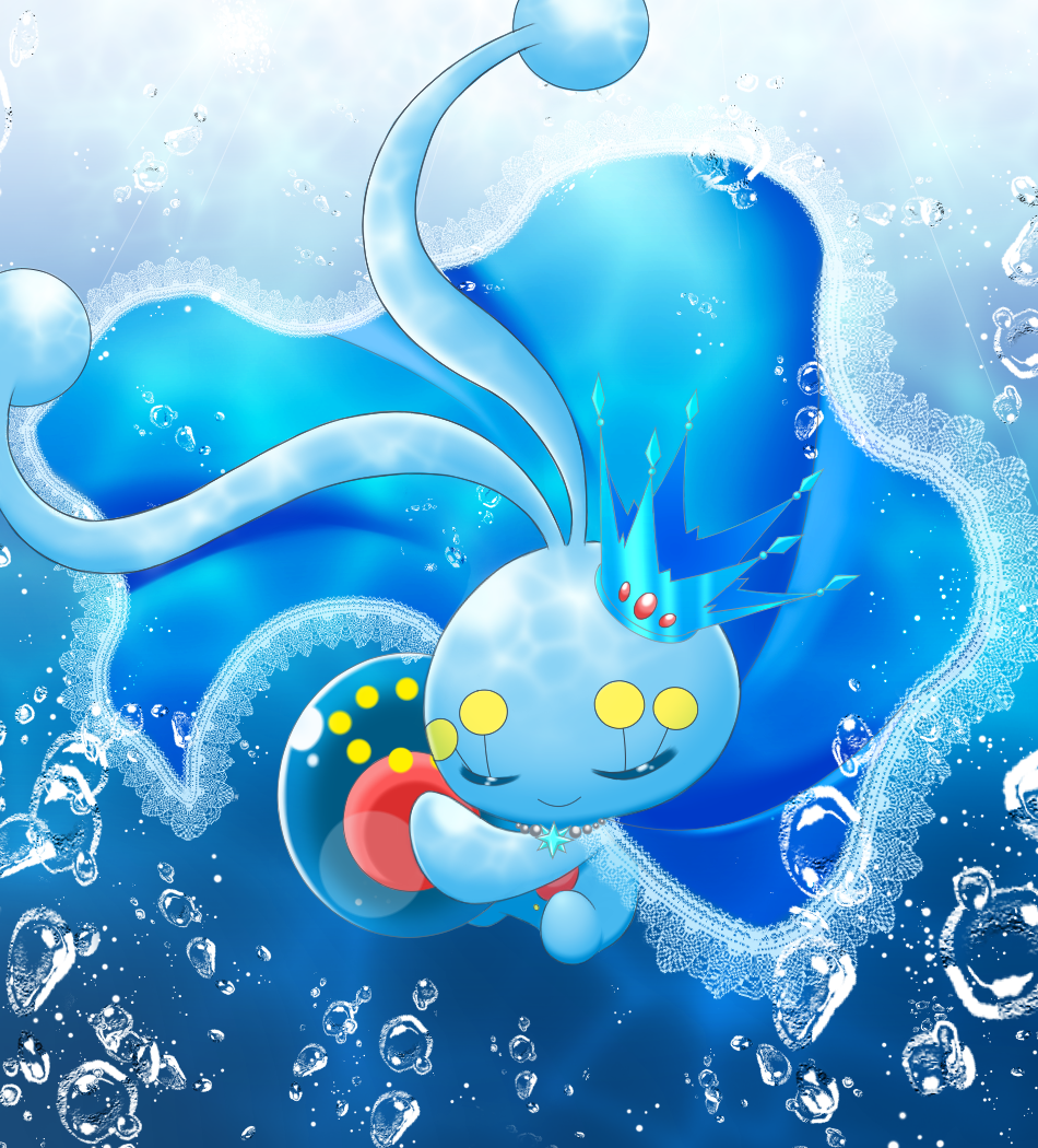 blue_theme bubble closed_eyes closed_mouth crown egg gen_4_pokemon happy holding_egg maiko_(mimi) manaphy manaphy_egg mythical_pokemon pokemon pokemon_egg smile underwater water