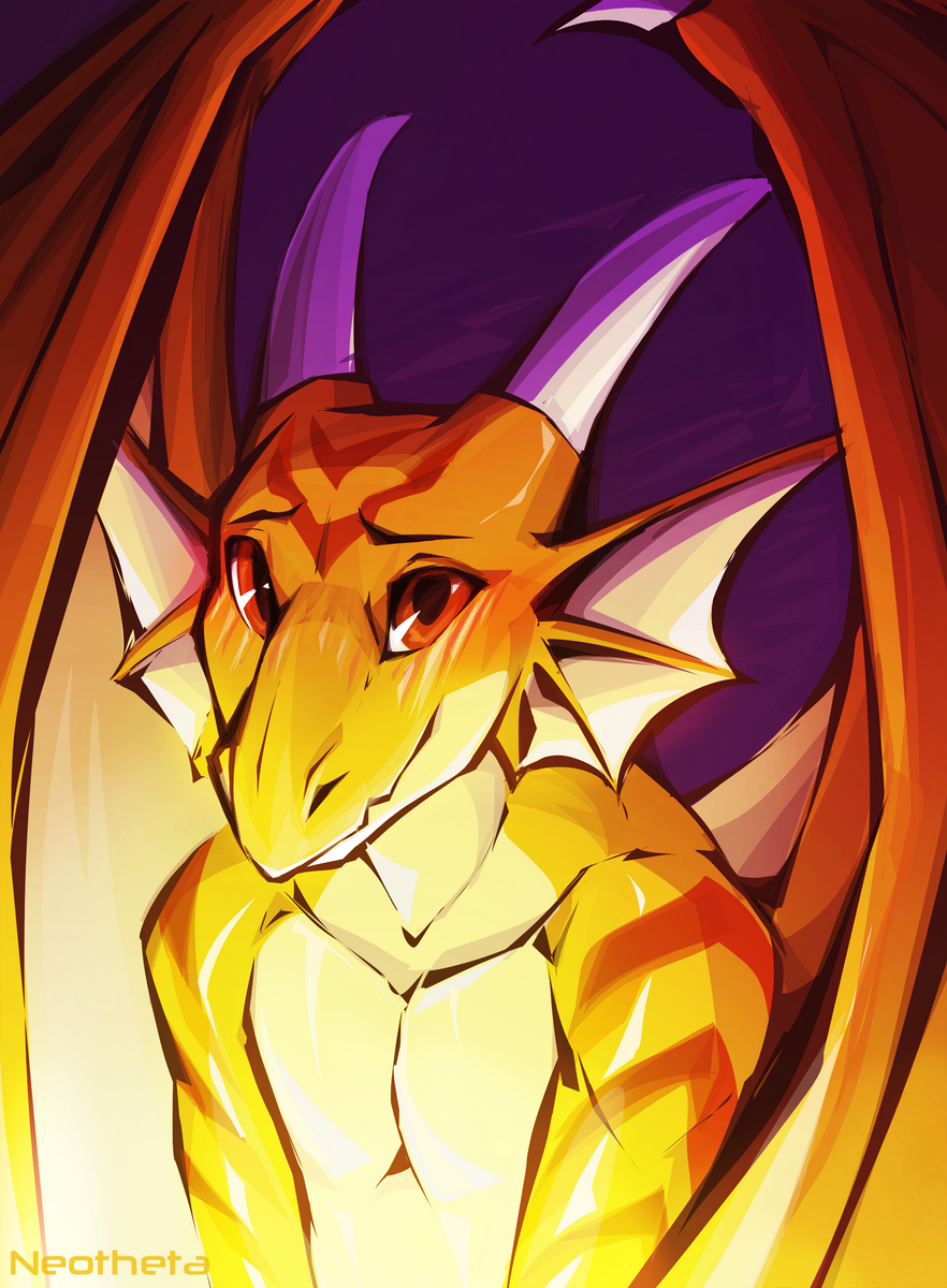 anthro blush dragon ear_fins fin goldy_(golden.dragon) hi_res horn male neotheta scalie solo western_dragon wings