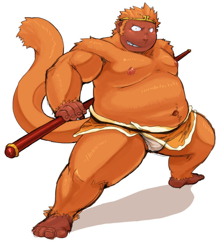 2013 anthro belly clothing haplorhine humanoid_hands iwano kemono male mammal monkey moobs navel nipples overweight overweight_male primate simple_background solo underwear white_background