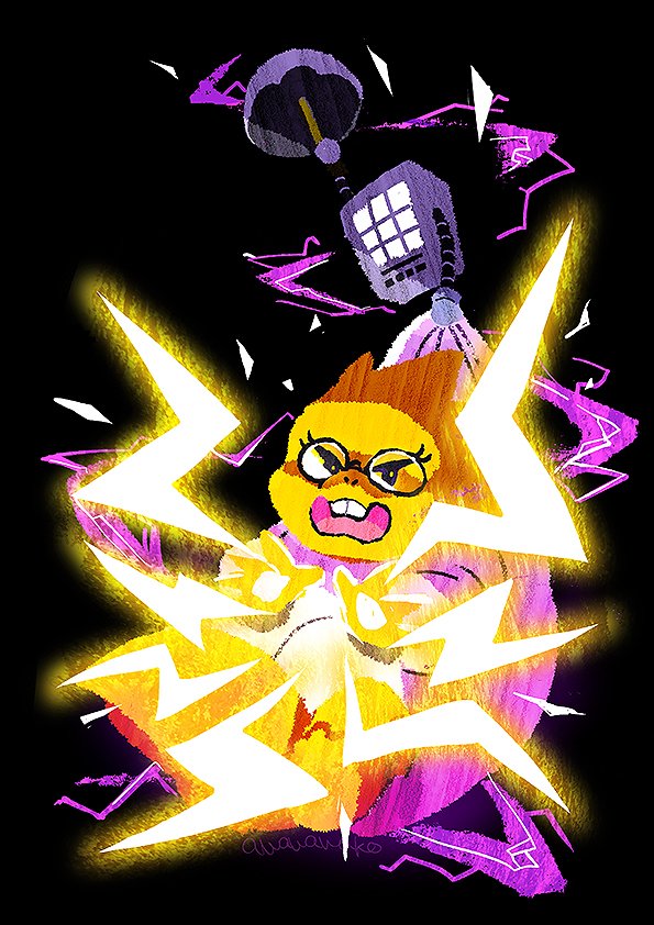 alphys anthro buckteeth clothed clothing coat electricity electricity_manipulation elemental_manipulation eyewear female floating glasses lab_coat lifting lightning_bolt machine mettaton open_mouth reptile robot scalie solo teeth thick_tail topwear umbrella undertale video_games wawako