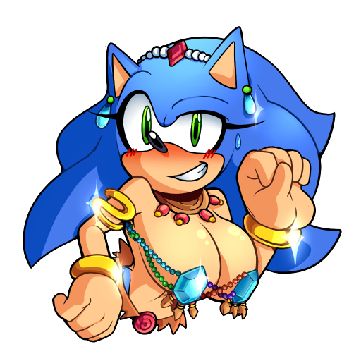 1:1 alpha_channel anthro big_breasts blush bodily_fluids breasts crossgender female gem looking_at_viewer missphase solo sonic_the_hedgehog sonic_the_hedgehog_(series) sweat