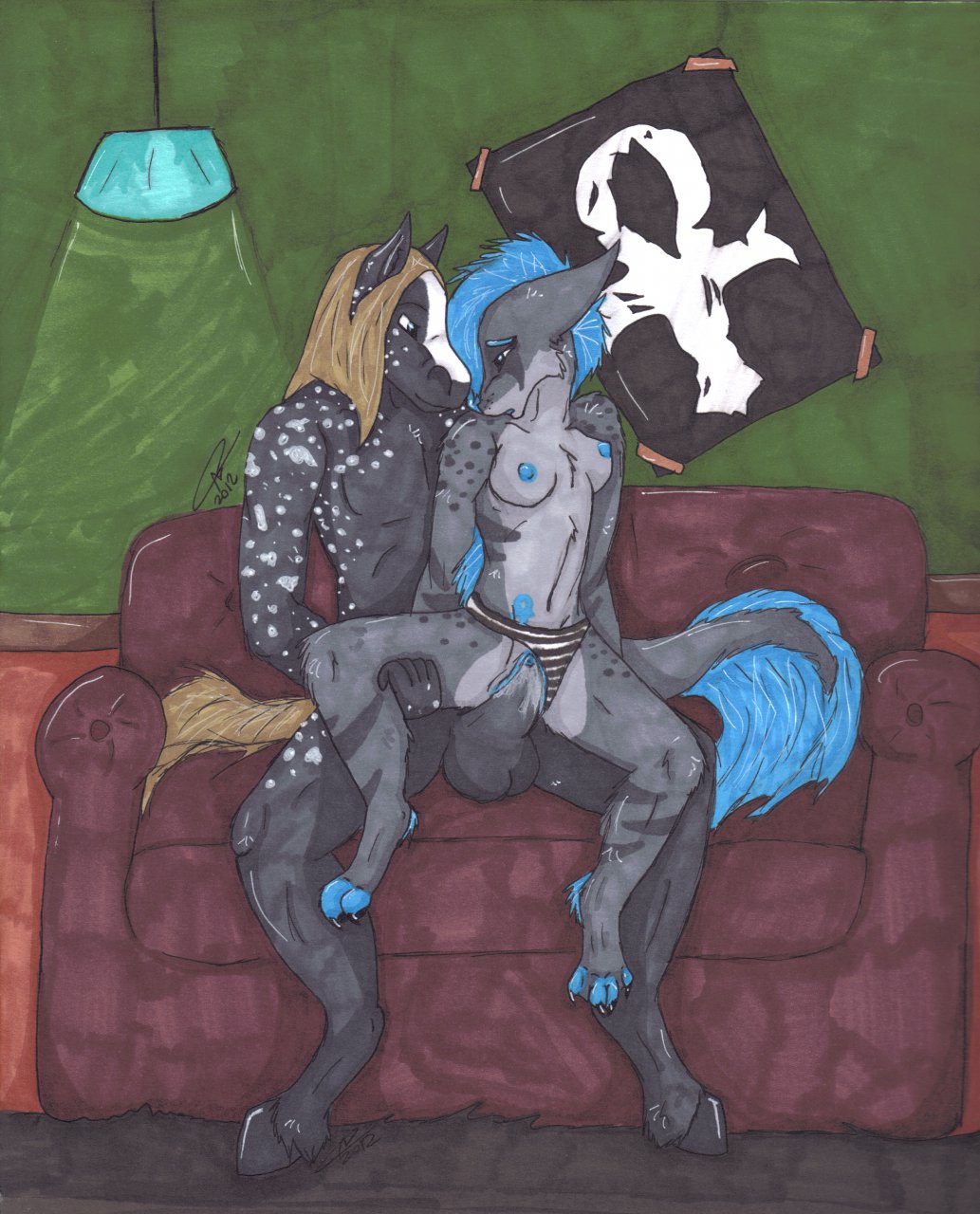 2012 anthro anthro_on_anthro anthro_penetrated anthro_penetrating anthro_penetrating_anthro balls biped black_balls black_body black_claws black_fur black_hooves black_penis blue_body blue_eyebrows blue_eyes blue_fur blue_hair blue_nipples blue_pussy bodily_fluids breasts brown_hair brown_tail chair_position charlee claws clothed clothing clothing_aside cum cum_in_pussy cum_inside detailed_background dragon duo equid equine eyebrows female female_penetrated from_behind_position fur furniture genital_fluids genitals gossamercrane grey_body grey_fur grey_tail hair hi_res hooves horse hyaenid hybrid inside long_hair male male/female male_penetrating male_penetrating_female mammal marker_(artwork) multicolored_body multicolored_fur nipples nude panties panties_aside pattern_clothing pattern_underwear penetration penis poster pussy rome_(feuerfrei) sex signature sitting sofa spots spotted_body spotted_fur striped_clothing striped_panties striped_underwear stripes toe_claws toeless_(marking) topless traditional_media_(artwork) two_tone_body two_tone_fur underwear underwear_aside vaginal vaginal_penetration white_body white_fur white_spots