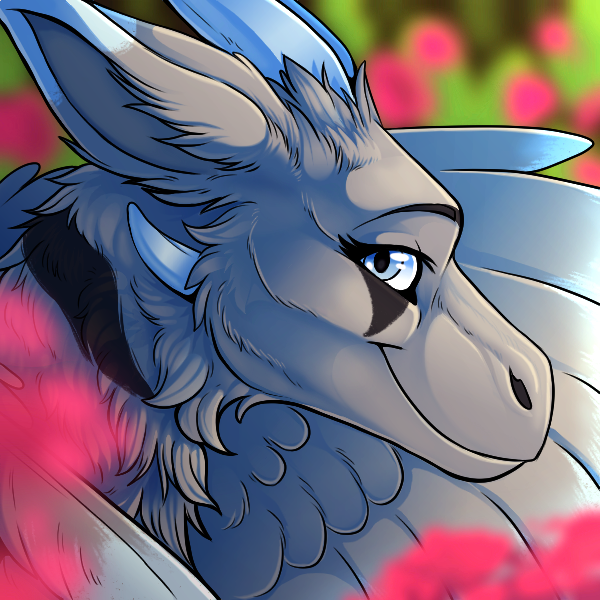 1:1 baridi_(artist) darkflamewolf dragon feathered_dragon feathers female feral fur furred_dragon horn icon llydia_the_fluff_dragon_(darkflamewolf) neck_tuft portrait portrait_headshot smile solo stripes tuft