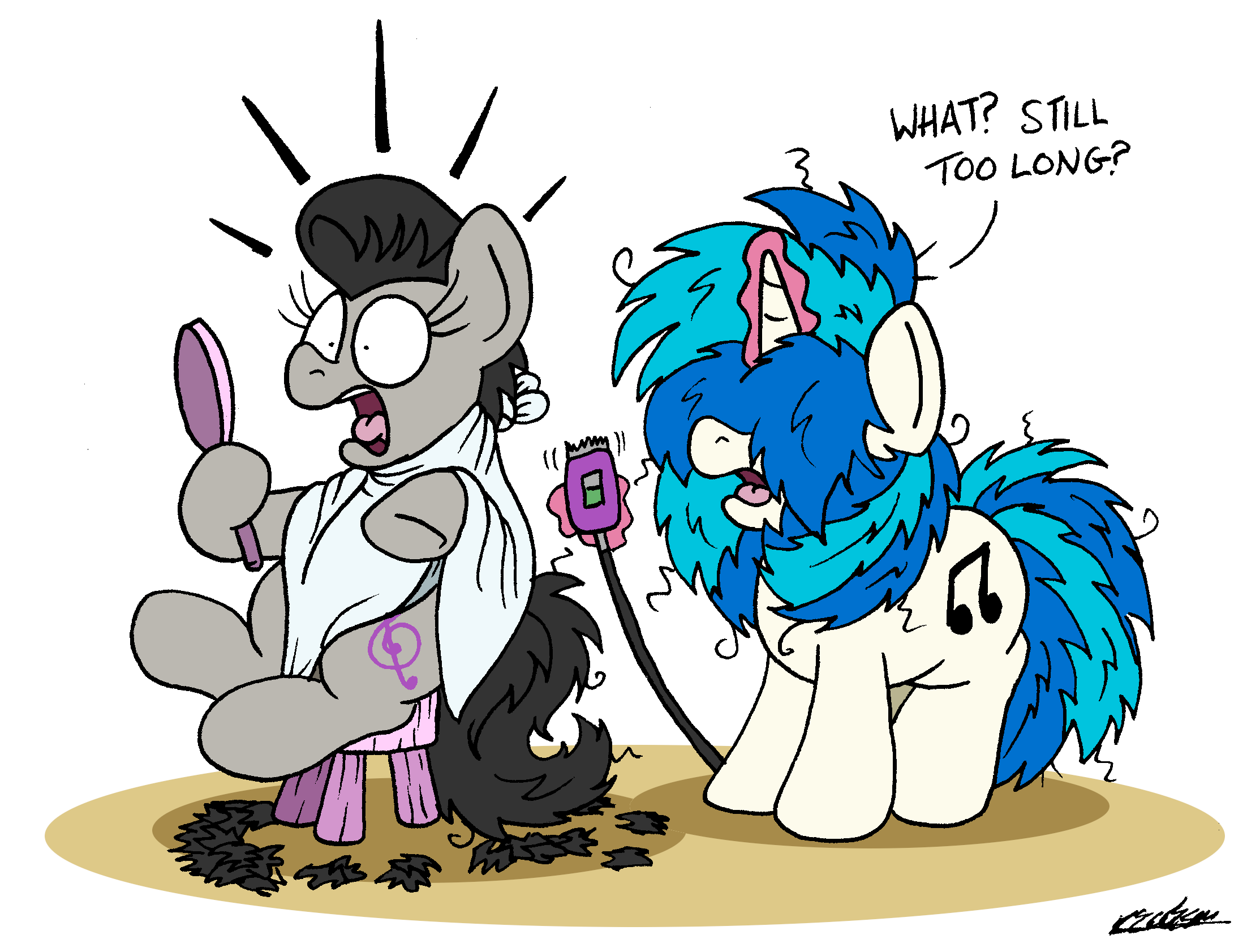 bobthedalek equid equine female friendship_is_magic hair hair_clipper hair_trimming haircut handheld hi_res horn horse mammal messy_hair mirror my_little_pony octavia_(mlp) personal_grooming pony shocked styling_hair trimming_(grooming) unicorn vinyl_scratch_(mlp)