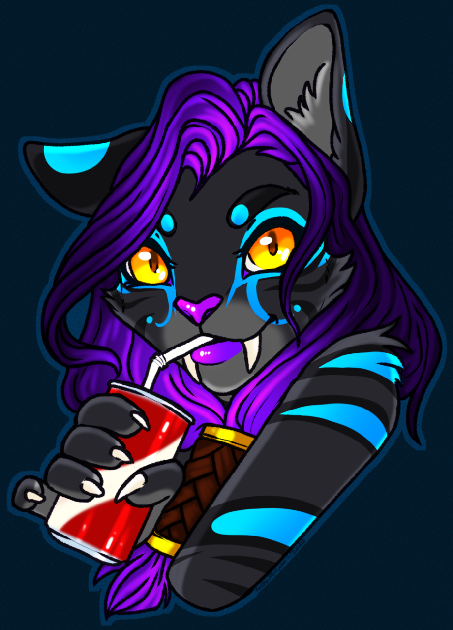 cola fangs felid female head_shot hi_res hybrid keisha_makainn liger lion mammal mane neah'an_(character) pantherine patreon sabertooth_(anatomy) solo straw