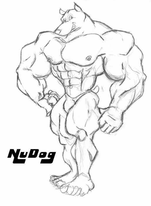 2002 abs anthro black_and_white canid canine canis clothing domestic_dog male mammal monochrome muscular nipples nudog pecs pit_bull sketch smile solo speedo swimwear