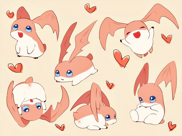 &lt;3 ambiguous_gender anus blue_eyes digimon digimon_(species) feral flying head_wings licking lying open_mouth open_smile orange_background orange_body patamon simple_background sitting small_tail smile standing tongue tongue_out wings