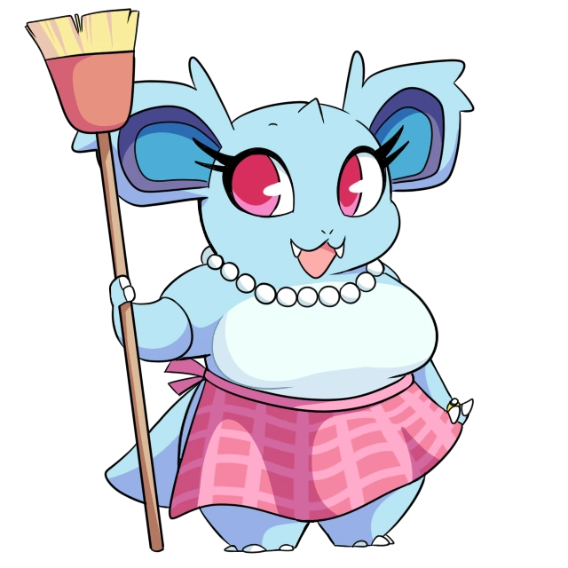 1:1 alpha_channel anthro anthrofied apron aquabunny breasts broom bun-bun clothing eyelashes featureless_breasts female gem jewelry necklace nidorina nintendo pearl_(gem) pearl_necklace pink_eyes pok&eacute;mon pok&eacute;mon_(species) semi-anthro smile solo video_games