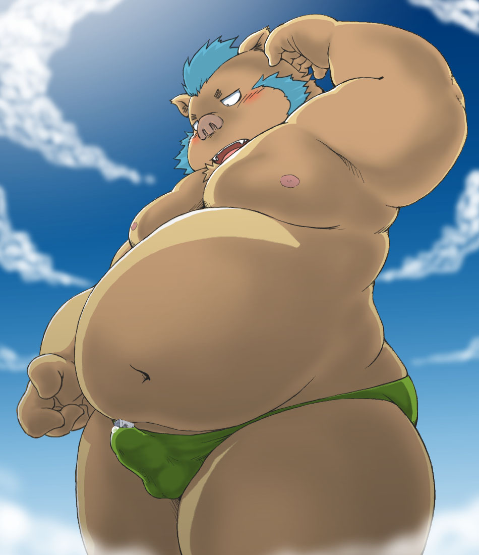 2020 anthro balls_outline belly blush bulge clothing dekatanu genital_outline gouryou humanoid_hands kemono male mammal moobs navel nipples outside overweight overweight_male penis_outline solo suid suina sus_(pig) tokyo_afterschool_summoners underwear video_games wild_boar