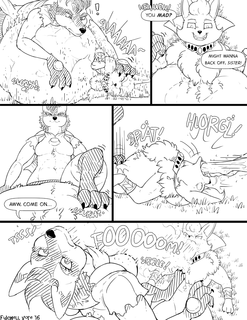 ! 2016 3_fingers 3_toes ? abdominal_bulge after_vore ambiguous_gender ambiguous_pred ambiguous_prey angry anthro anthro_pred anthro_prey anthrofied barefoot belly big_belly biped bodily_fluids bottomless bracelet breasts canid canine chest_spike chest_tuft claws clothed clothing comic dated dialogue digital_drawing_(artwork) digital_media_(artwork) digitigrade domination duo_focus eeveelution elemental_creature english_text evil_grin eye_contact eyelashes facial_markings fan_character fangs featureless_breasts female female_domination fidchellvore fingers fire first_person_view flareon fleur_(fidchellvore) forced gloves_(marking) grass group hair half-closed_eyes hand_spike head_markings head_tuft hildegard_(fidchellvore) jewelry lagomorph line_art looking_at_another looking_at_viewer looking_down lopunny lucario lying male_(lore) malgam_(fidchellvore) mammal markings mask_(marking) monochrome narrowed_eyes navel necklace nintendo nude on_back on_front open_mouth outside pok&eacute;mon pok&eacute;mon_(species) regurgitation signature smile spikes standing stomping tears text toe_claws toes toothy_grin topwear transformation tuft vest video_games vore