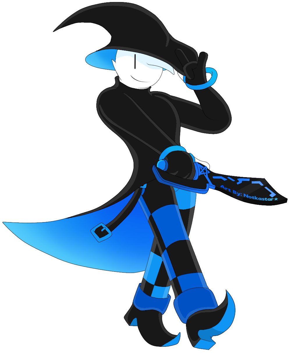 4:5 alpha_channel black_mage clothed clothing dagger english_text footwear hair hat headgear headwear hi_res humanoid looking_at_viewer magic_user male max_(character) melee_weapon notkastar pose shoes smile solo text tipping_hat vertical_bar_eyes weapon witch