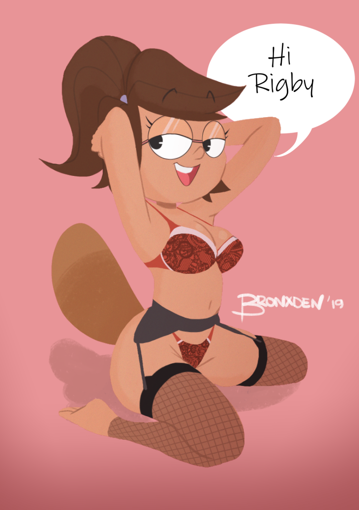 animal_humanoid breasts bronxden brown_hair cartoon_network clothed clothing dialogue eileen_roberts eulipotyphlan eulipotyphlan_humanoid eyewear female glasses hair humanoid looking_at_viewer mammal mammal_humanoid mole_(animal) mole_humanoid pinup pose regular_show smile solo text
