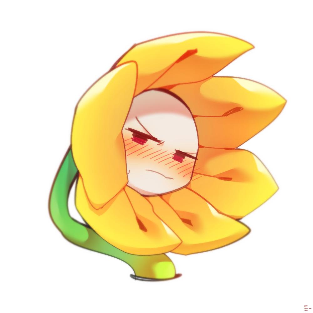 1:1 2019 ambiguous_gender annoyed blush elemental_creature embarrassed flora_fauna flower flowey_the_flower green_body half-closed_eyes hyeing02 living_flower narrowed_eyes not_furry plant simple_background solo undertale video_games white_background yellow_body