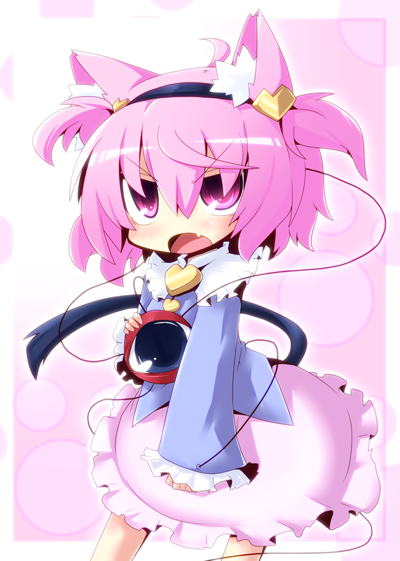 &lt;3 ahoge animal_humanoid asian_mythology domestic_cat east_asian_mythology felid feline felis female hair humanoid japanese_mythology looking_at_viewer mammal mythology open_mouth pink_eyes pink_hair reku satori satori_komeiji solo strings touhou video_games yōkai