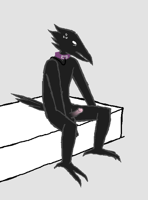 30mrknowitall animal_humanoid anthro avian avian_humanoid beak bird bodily_fluids collar corvid corvus_(genus) crow feathers genitals humanoid humanoid_genitalia humanoid_penis leash male nude penis simple_background sitting sketch solo sweat tail_feathers