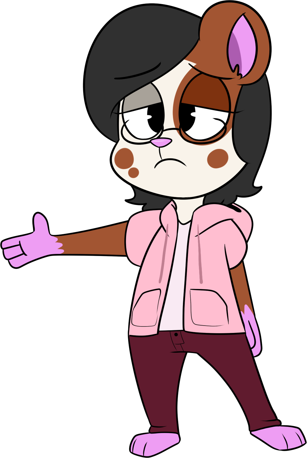 2017 3_toes 4_fingers alpha_channel anthro barefoot biped black_eyebrows black_eyelashes black_eyewear black_glasses black_hair bottomwear brown_body brown_ears brown_fur brown_markings brown_spots child chokovit_(artist) clothed clothed_anthro clothed_female clothing colored cricetid digital_drawing_(artwork) digital_media_(artwork) drawstring eyebrow_through_hair eyebrows eyewear feet female female_anthro fingers front_view full-length_portrait fur glasses gloves_(marking) hair hamster hi_res hoodie leg_markings mammal markings mottled pants piebald pink_clothing pink_feet pink_hands pink_hoodie pink_inner_ear pink_nose pink_topwear portrait red_bottomwear red_clothing red_pants rodent round_glasses ruby_(chokovit) simple_background socks_(marking) solo spots spotted_body spotted_fur standing toes topwear translucent translucent_hair transparent_background white_body white_fur young