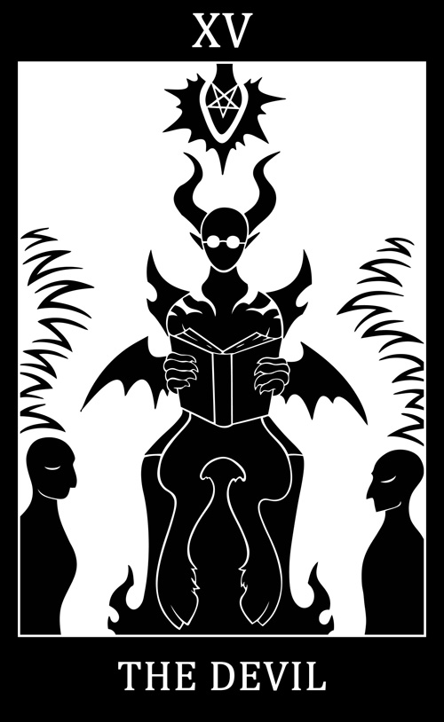 2015 ambiguous_gender anthro black_and_white black_border border bovid caprine caprine_demon card demon digital_drawing_(artwork) digital_media_(artwork) english_text goat_demon major_arcana male mammal monochrome nightlight roman_numeral scp-2980 scp-2980-1 scp_foundation silhouette simple_background sunnyclockwork tarot_card text the_devil_(tarot) white_background white_text