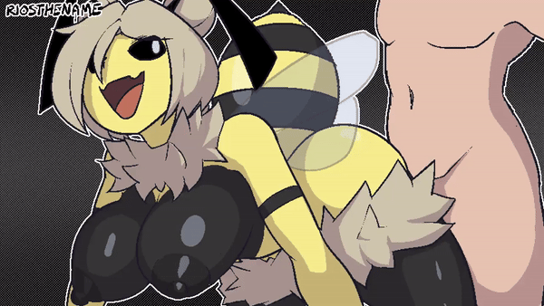 all_fours animated anthro arthropod bee black_sclera breasts duo exposed_breasts female from_behind_position gradient_background hair human hymenopteran insect male male/female mammal pupils riosthename sex simple_background white_pupils wings