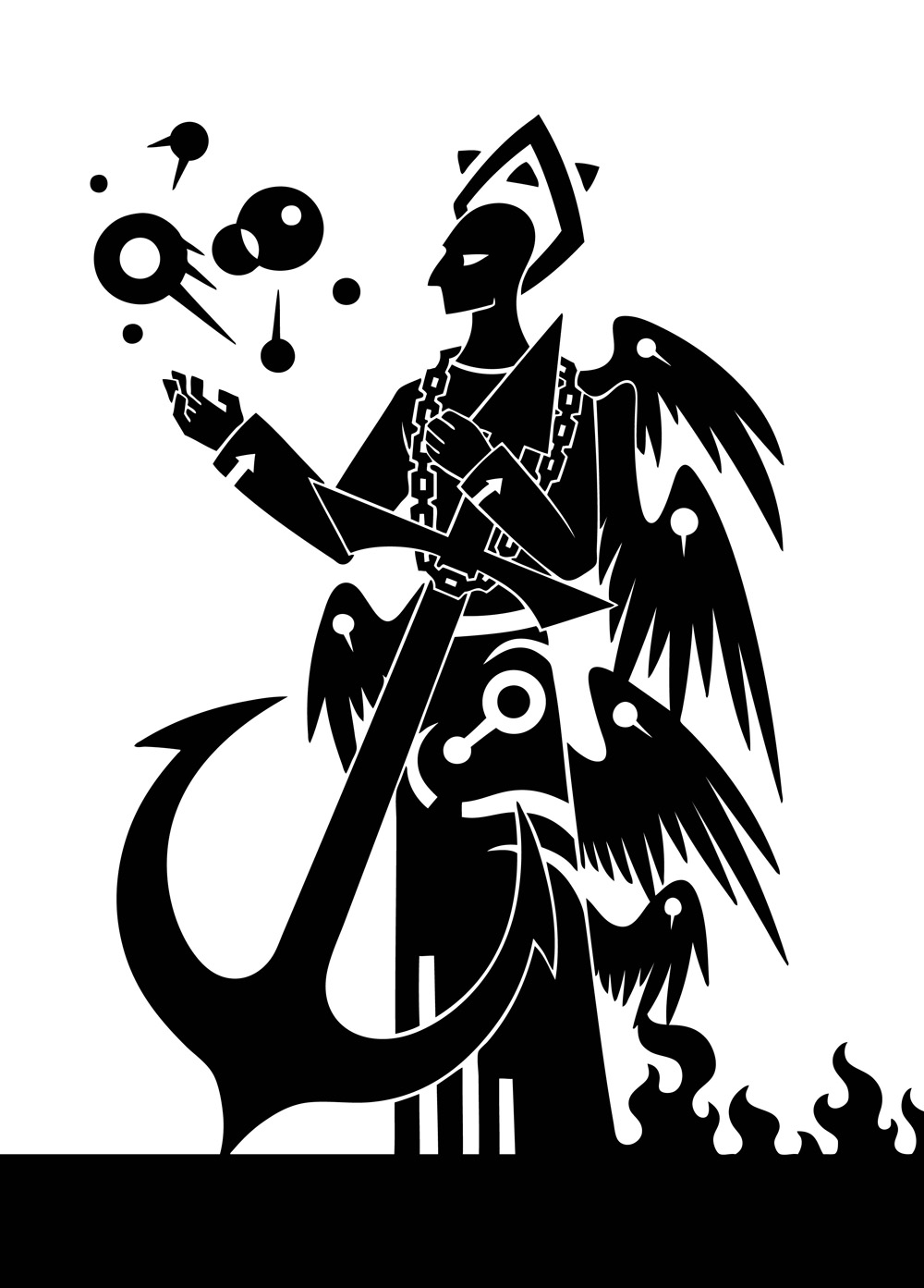 2015 5_fingers anchor anthro aureola back_wings biped black_and_white chain chain_necklace clothed clothed_anthro clothed_humanoid clothing digital_drawing_(artwork) digital_media_(artwork) directional_arrow feathered_wings feathers fingers fire front_view george_w._scranton halo hi_res hip_wings humanoid jewelry male male_humanoid markings monochrome multi_wing necklace scp_foundation silhouette simple_background solo standing sunnyclockwork three-quarter_view white_background wing_markings winged_humanoid winged_legs wings