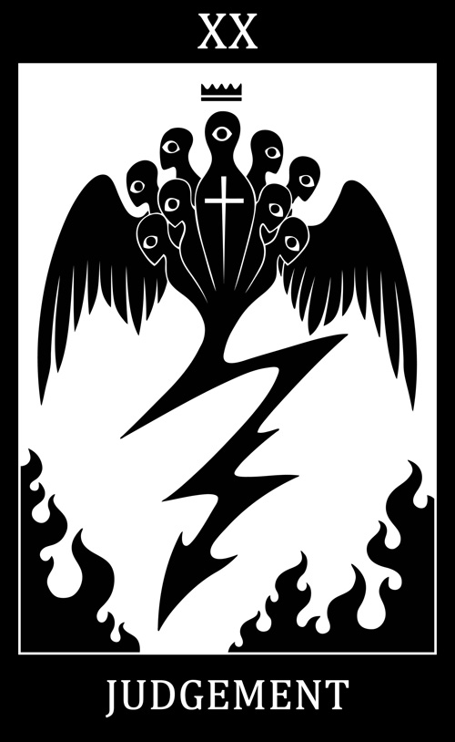 1_eye 2015 ambiguous_gender black_and_white black_border border card cross crown digital_drawing_(artwork) digital_media_(artwork) english_text feathered_wings feathers fire floating_crown group headgear humanoid judgement_(tarot) lightning_bolt looking_at_viewer major_arcana monochrome roman_numeral scp-001_(the_children) scp_foundation silhouette simple_background spade_tail spread_wings sunnyclockwork tail tarot_card text white_background white_text winged_humanoid wings
