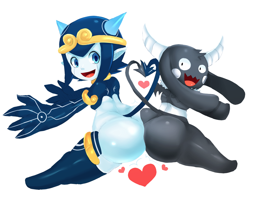 4_fingers ass_to_ass bibi_(o-den) big_butt black_body black_butt black_ears black_tail black_tuft black_wings blue_arms blue_body blue_butt blue_ears blue_eyes blue_hair blue_horn blue_legs blue_tail bra butt clothing demon duo female fingers glistening glistening_butt glistening_thighs hair head_tuft heart_symbol heart_tail horn long_ears looking_at_viewer matospectoru membrane_(anatomy) membranous_wings neck_tuft open_mouth open_smile prick_ears pupils red_heart red_mouth red_tongue short_stack small_pupils smile succubus tail thick_thighs tongue tuft underwear wavy_mouth white_bra white_cheeks white_clothing white_horn white_tuft white_underwear wide_hips wings