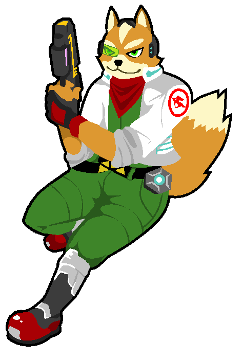 anthro bandanna belt_buckle boots canid canine clothing electronics fingerless_gloves fluffy fluffy_tail footwear fox fox_mccloud fur gloves handwear headgear headphones headset jumpsuit kerchief laser_gun male mammal metal_boots microsoft_paint nintendo orange_body orange_fur ranged_weapon simple_background sogflesh solo solo_focus spacesuit star_fox tail true_fox weapon white_background