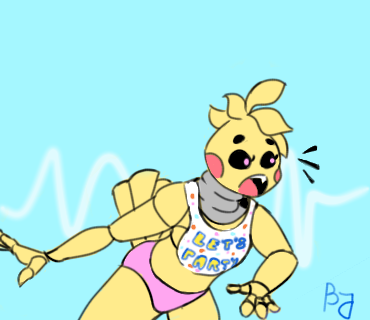 animatronic anthro avian bib blacklistdragon emanata female five_nights_at_freddy's five_nights_at_freddy's_2 low_res machine open_mouth robot simple_background solo surprise toy_chica_(fnaf) video_games yellow_body