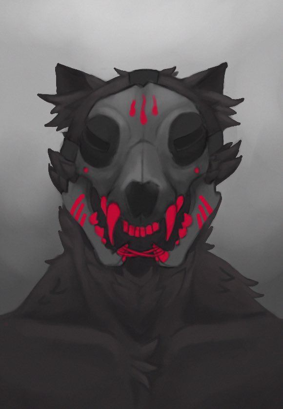 2020 anterior_nasal_aperture anthro black_body black_ears black_fur black_straps black_tuft bone bust_portrait canid cheek_tuft chest_tuft clothed clothing collarbone deltoids digital_media_(artwork) digital_painting_(artwork) facial_tuft fangs front_view fur grey_back head_tuft male male_anthro mammal mask neck_tuft paint pecs portrait possumcrimes prick_ears red_face_paint red_paint red_teeth sharp_teeth simple_background skull skull_mask solo split_jaw straps teeth topless topless_anthro topless_male tuft