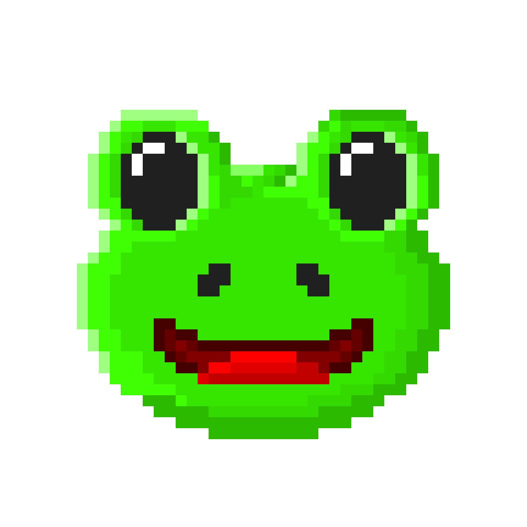 1:1 alpha_channel ambiguous_form ambiguous_gender amphibian black_eyes colored digital_media_(artwork) emoji empty_eyes frog front_view headshot_portrait icon looking_at_viewer open_mouth open_smile pixel_(artwork) portrait r74moji r74n shaded simple_background smile solo tongue transparent_background