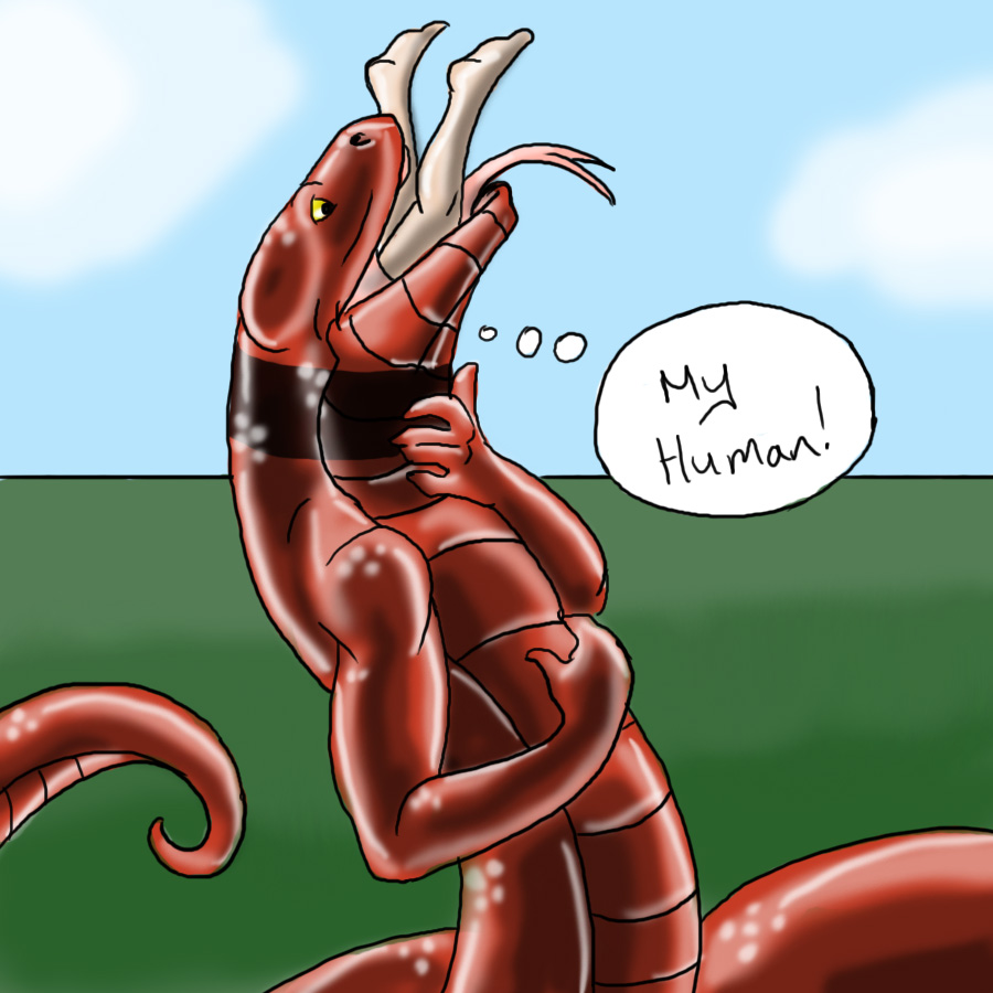 anthro dialogue duo human jeremiah_leckrone male male/male male_pred mammal neck_bulge nero_(shorty) oral_vore reptile scalie size_difference snake soft_vore swallowing thought_bubble vore