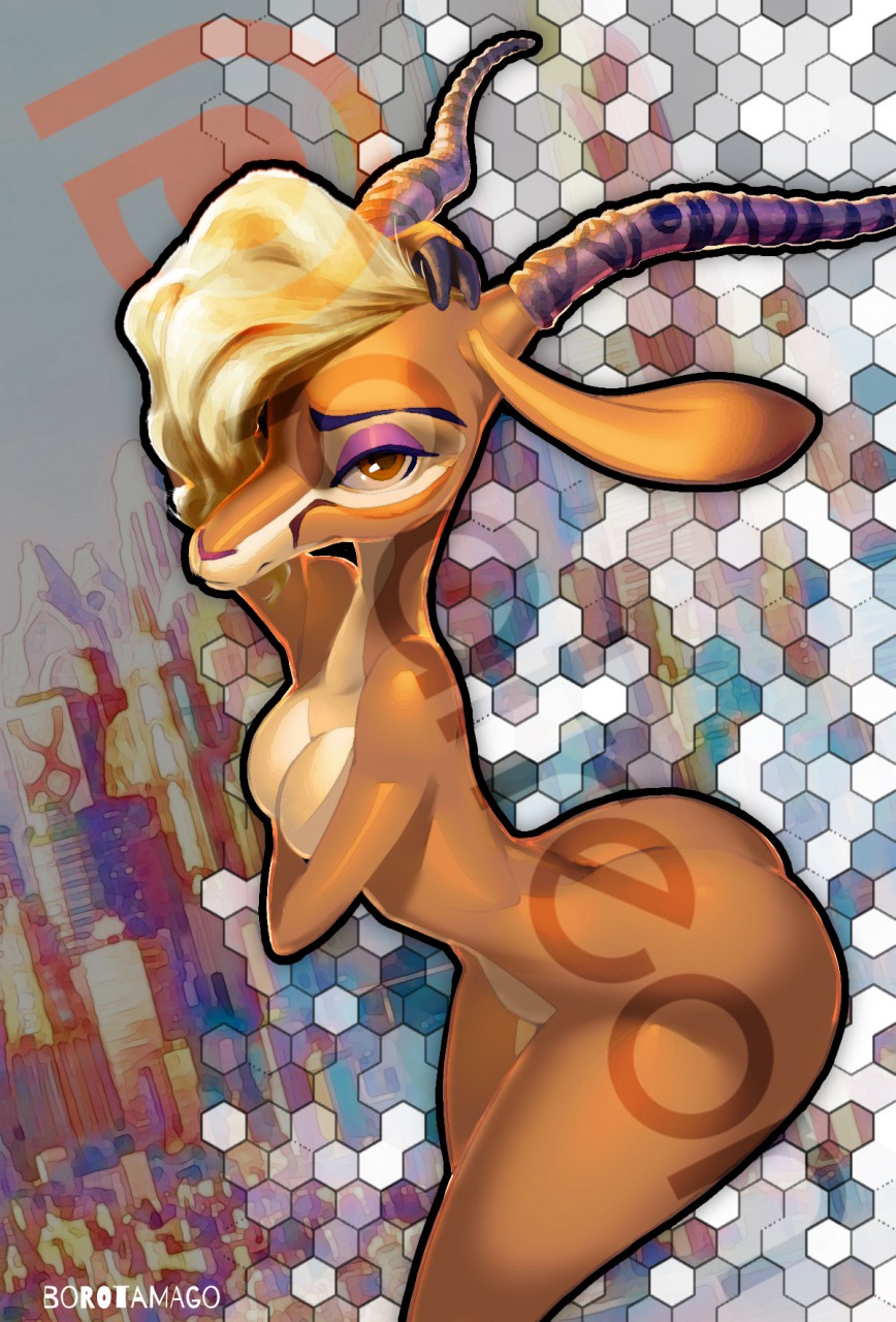 antelope anthro borotamago bovid breasts building butt disney female gazelle gazelle_(zootopia) hair hi_res mammal nude solo zootopia