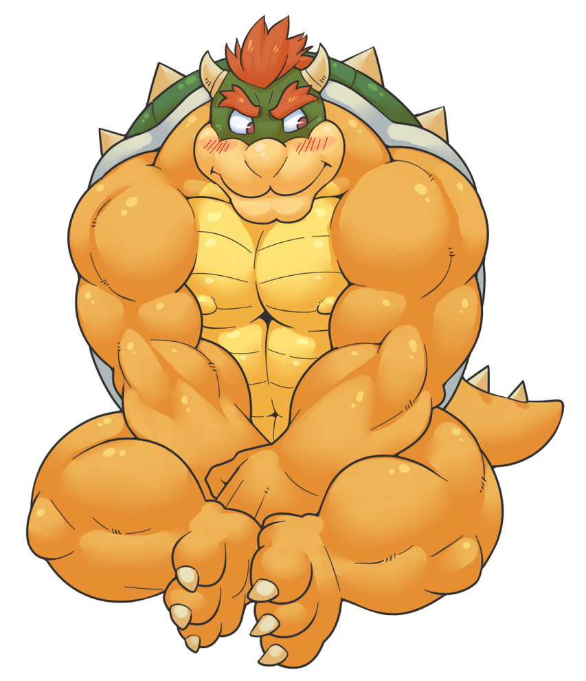 3_toes alpha_channel analon_(artist) anthro biceps blush bowser claws covering covering_self eyebrows hair horn koopa looking_aside male mario_bros muscular muscular_male navel nintendo nipples nitsa09 nude pecs red_eyes red_hair scalie shell simple_background solo spiked_shell spikes toe_claws toes transparent_background video_games