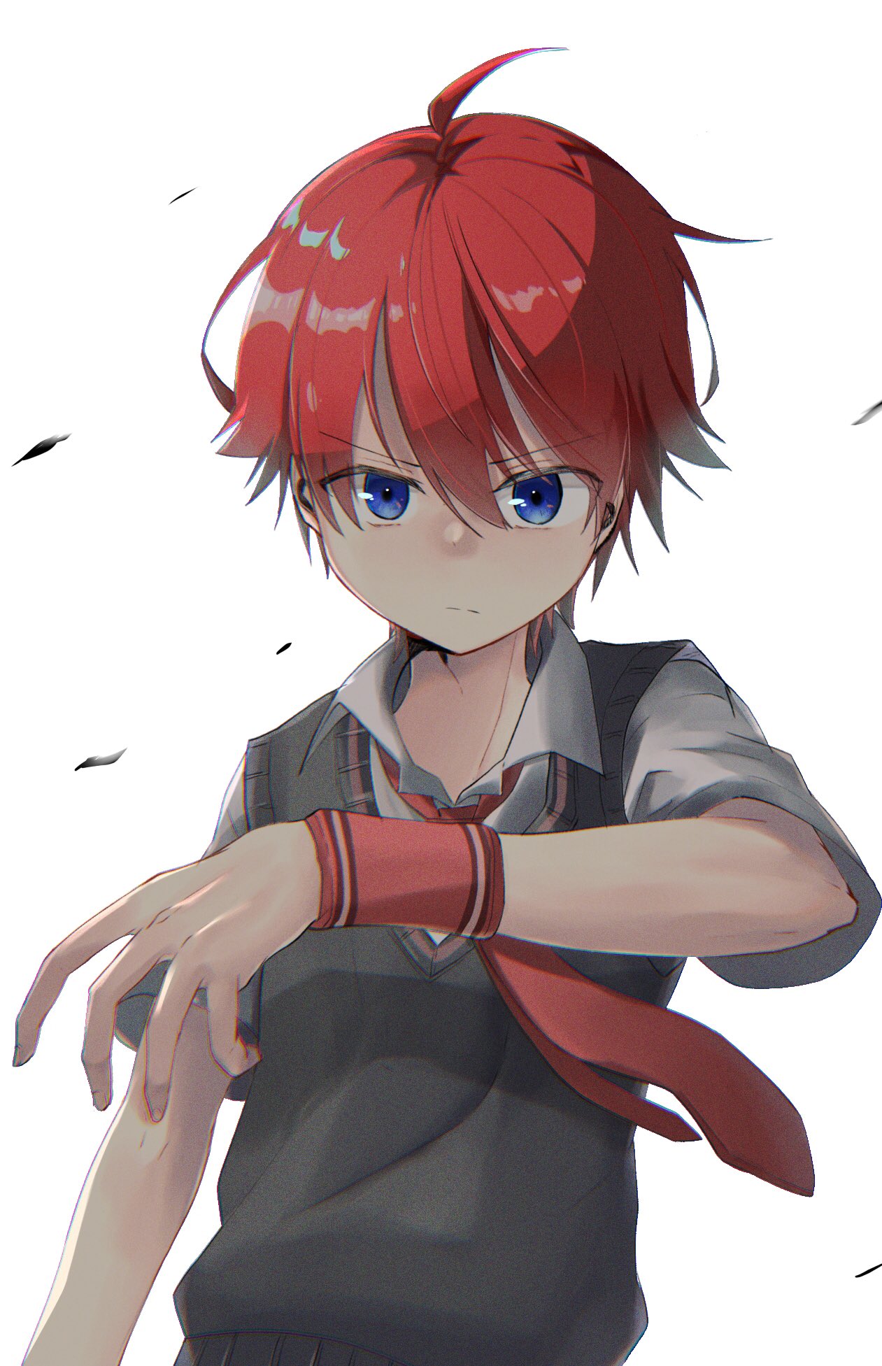 1boy child closed_mouth highres looking_at_viewer necktie open_eyes original red_hair solo tennen_o595 white_background
