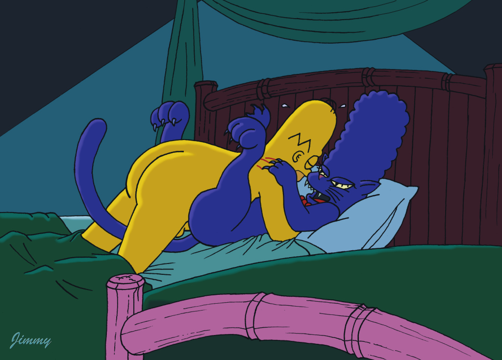 bed butt cat_marge claws couple feline female happy happy_sex homer_simpson human husband hybrid interspecies jimmy jimmy_(artist) lying male mammal marge_simpson missionary_position nude on_back panther penetration penis rough_sex scratches sex straight the_simpsons transformation wife yellow_body
