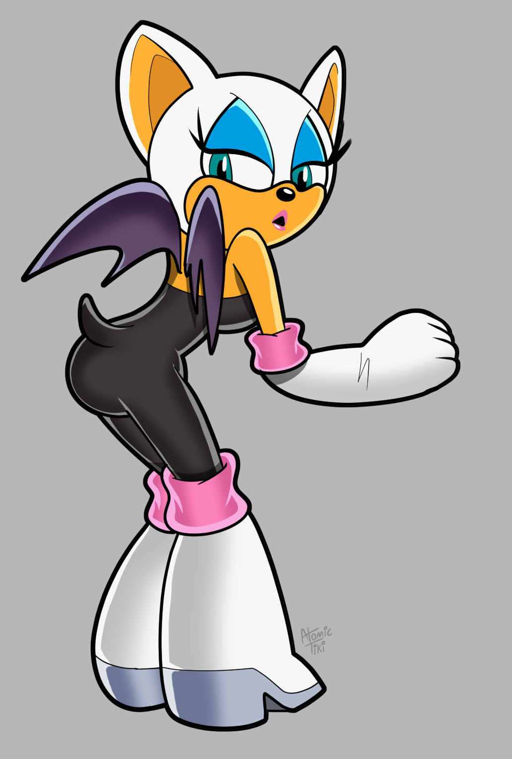 anthro armwear atomictiki bat boots clothing elbow_gloves female footwear gloves handwear hi_res high_heeled_boots high_heels looking_at_viewer looking_back mammal rouge_the_bat sega solo sonic_the_hedgehog_(series) wings