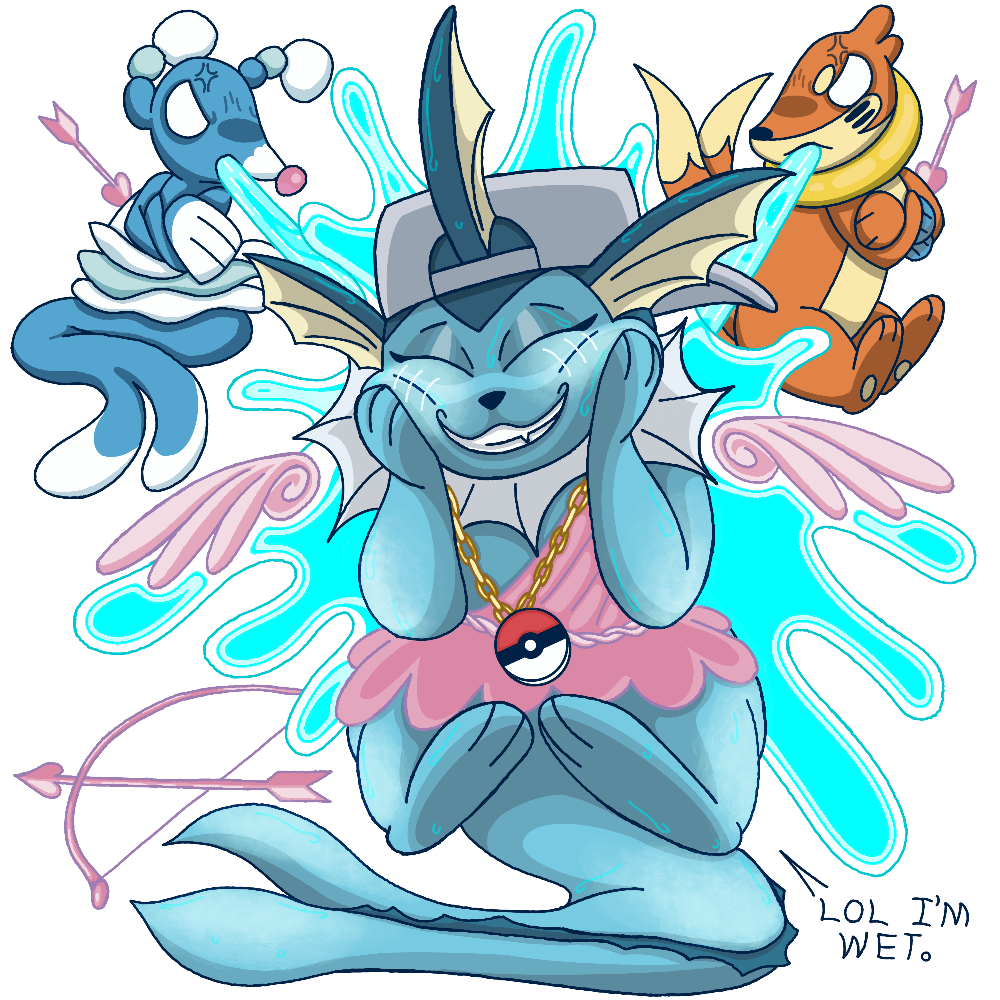 2024 accessory alpha_channel ambiguous_gender anthro arrow_(weapon) attack backwards_hat black_nose bling blue_body blue_fur blush blush_lines bow_(weapon) chain clothing cupid cupid's_arrow digital_media_(artwork) eeveelution empty_eyes english_text eyes_closed face_squish feathered_wings feathers female feral frill_(anatomy) fur furrymon generation_1_pokemon glistening glistening_nose gold_(metal) gold_chain grin group hat headgear headwear inflatable inner_tube life_preserver long_tail looking_pleasured meme multi_tail nintendo orange_body orange_fur pawpads paws philtrum pink_belt pink_clothing pink_nose pink_robe pink_wings pokeball pokemon pokemon_(species) ranged_weapon revenge robe schreckengast shaded sharp_teeth shiny_eyelids simple_background smile snapback_hat spitting spitting_out splash squish tail tan_body tan_fur teeth text transparent_background trio vaporeon vaporeon_copypasta vaporeon_rapper vein vengeance water weapon wet white_body white_fur wings