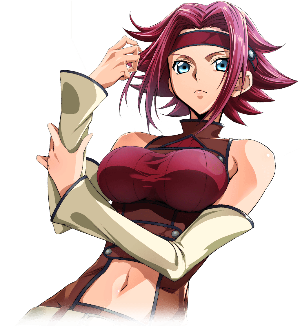 1girl artist_request bare_shoulders belt blue_eyes breasts brown_jumpsuit closed_mouth clothing_cutout code_geass code_geass:_lost_stories cropped_torso detached_sleeves dutch_angle game_cg hair_flaps hands_up headband holding_own_arm jumpsuit kallen_stadtfeld large_breasts long_sleeves looking_at_viewer navel non-web_source official_art red_hair red_headband red_shirt ribbed_shirt shirt short_hair short_jumpsuit sidelocks simple_background sleeveless_jumpsuit solo standing stomach stomach_cutout transparent_background undershirt upper_body v-shaped_eyebrows white_sleeves