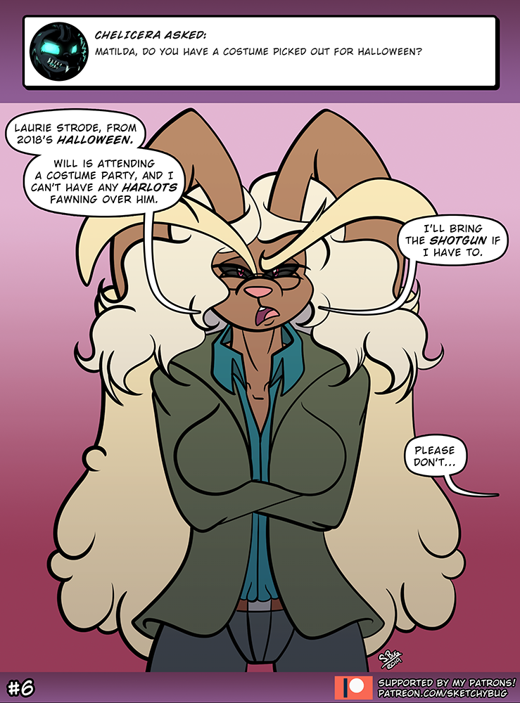 anthro ask_blog clothing cosplay english_text eyewear female glasses halloween halloween_(film) holidays jacket laurie_strode looking_at_viewer lopunny matilda_the_lopunny nintendo pok&eacute;mon pok&eacute;mon_(species) sketchybug solo text topwear video_games wig