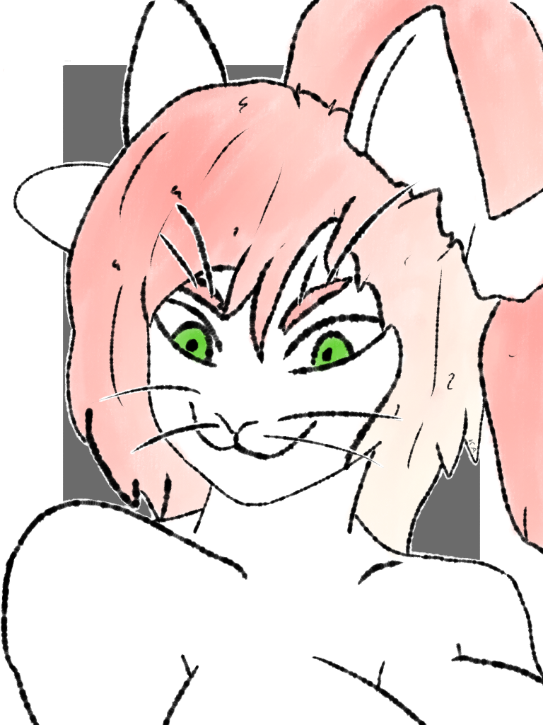 2024 3:4 alien alien_humanoid animal_humanoid anonymous_artist anthro argemia ariral big_breasts big_hair biped breasts cat_humanoid felid felid_humanoid feline feline_humanoid female green_eyes hair humanoid implied_nudity mammal mammal_humanoid ponytail red_hair simple_background smile smug solo voices_of_the_void whiskers