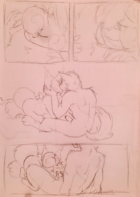 &lt;3 anthro athletic canid canine canis chest_tuft comic crouching domestic_cat domestic_dog duo felid feline felis female genitals grin https://mobile.twitter.com/weirdcathq kissing kneeling male male/female mammal penis poppa_boi romantic_ambiance sitting sketch smile tuft weird_cat