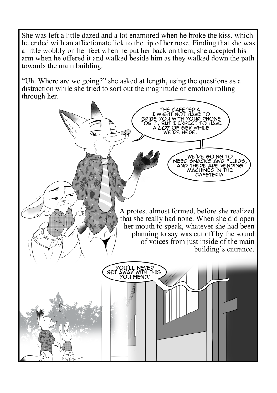 ! 2020 akiric aloha_shirt anthro arm_grab border bottomwear building canid canine clothed clothing comic cutoffs denim denim_clothing dialogue dipstick_ears dipstick_tail disney duo emanata english_text fox gloves_(marking) greyscale hand_in_pocket hi_res judy_hopps lagomorph leporid mammal markings midriff monochrome multicolored_ears multicolored_tail necktie nick_wilde outside pockets rabbit shirt shorts smile speech_bubble text tied_shirt topwear unseen_character white_border zootopia