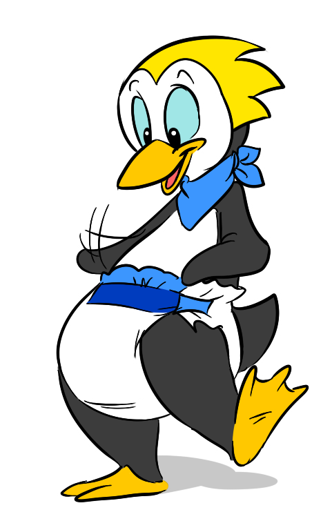 anthro avian avoid_posting bird diaper male meezoo one_foot_raised penguin plantigrade scarf smile yasminachan